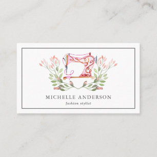 Vintage Pink Floral Sewing Machine Fashion Stylist Business Card