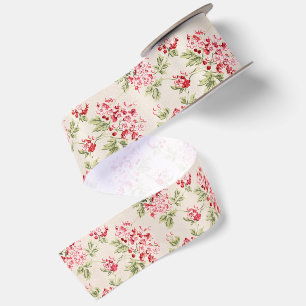 Vintage Pink Floral Shabby Chic Pattern Satin Ribbon