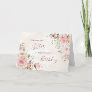 Vintage Pink Floral Sister Birthday Card