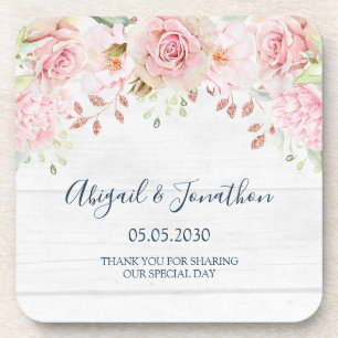 Vintage Pink Floral Spring Wedding Coaster