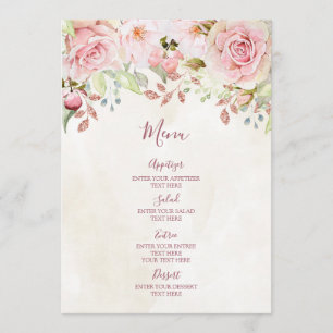 Vintage Pink Floral Spring Wedding Menu