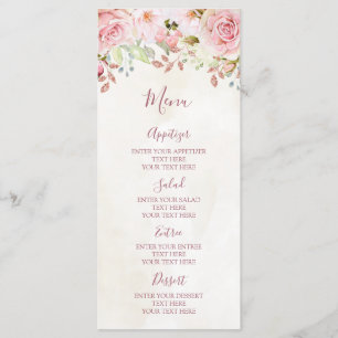 Vintage Pink Floral Spring Wedding Menu