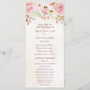 Vintage Pink Floral Spring Wedding Program Programme