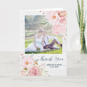 vintage Pink Floral Spring Wedding Thank You Photo Card