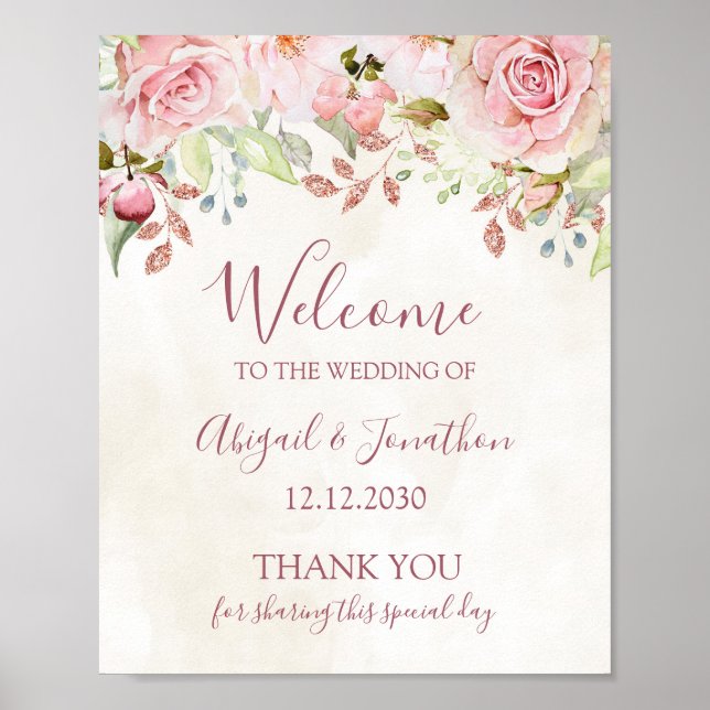 Vintage Pink Floral Spring Wedding Welcome Poster (Front)
