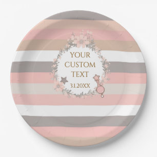 Vintage Pink Floral Striped Baby Shower Paper Plate