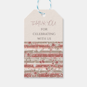 Vintage Pink Floral Stripes Baby Shower Thank You Gift Tags