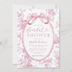 Vintage Pink Floral Toile de Jouy Bridal Shower Invitation
