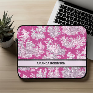 Vintage Pink Floral Toile de Jouy Monogram Laptop Sleeve