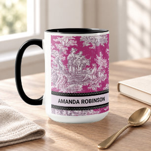 Vintage Pink Floral Toile de Jouy Monogram Mug