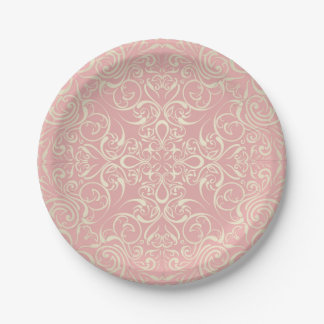 Vintage,pink,floral,victorian,gold,elegant,pattern Paper Plate