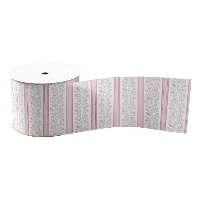 Vintage Pink Floral Wildflowers Coquette  Grosgrain Ribbon (Spool)