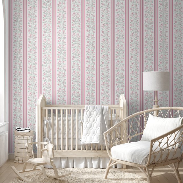 Vintage Pink Floral Wildflowers Coquette Nursery Wallpaper (Kids)