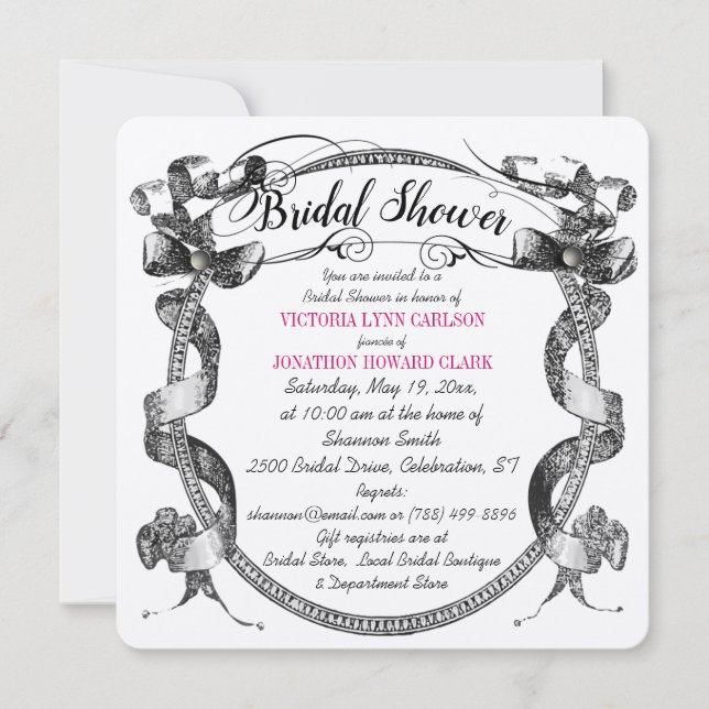 Vintage Pink Flourish Script Bridal Shower Invitation (Front)