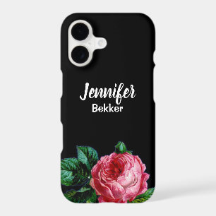 Vintage pink flower custom name black