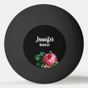Vintage pink flower custom name black ping pong ball