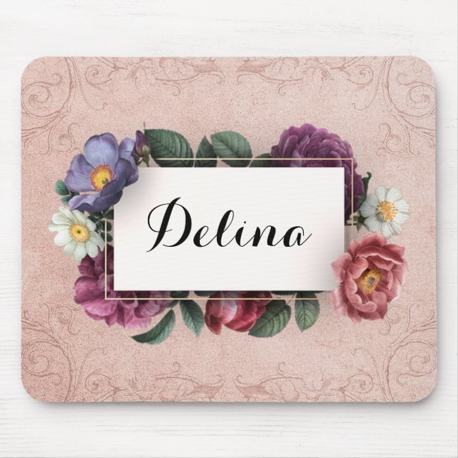 Vintage Pink Flower Frame Mousepad (Front)