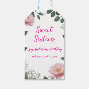 vintage pink flower green eucalyptus 16th birthday gift tags