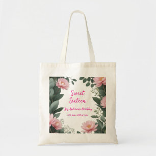 vintage pink flower green eucalyptus 16th birthday tote bag