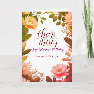 vintage pink flower green eucalyptus 30th birthday card