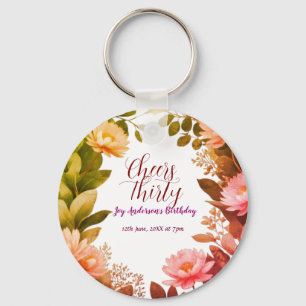vintage pink flower green eucalyptus 30th birthday key ring