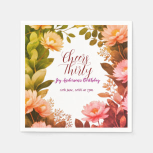 vintage pink flower green eucalyptus 30th birthday napkin