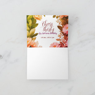 vintage pink flower green eucalyptus 30th birthday thank you card