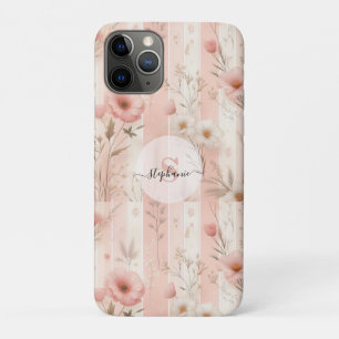 Vintage Pink Flower on Striped Pink Background (1) Case-Mate iPhone Case