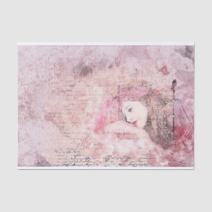 Vintage Pink Flower Spring Girl Decoupage Tissue Paper