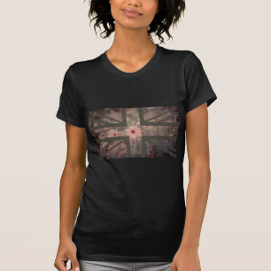 Vintage Pink Flower Union Jack British(UK) Flag T-Shirt