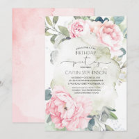 Vintage Pink Flowers and Greenery Birthday