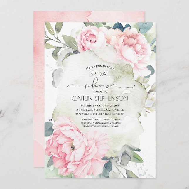 Vintage Pink Flowers and Greenery Bridal Shower Invitation (Front/Back)