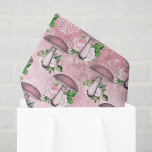 Vintage Pink Flowers and Mushrooms Tissue Paper