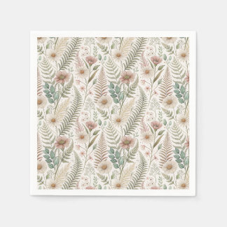 Vintage Pink Flowers & Botanical Ferns Pattern Art Napkin