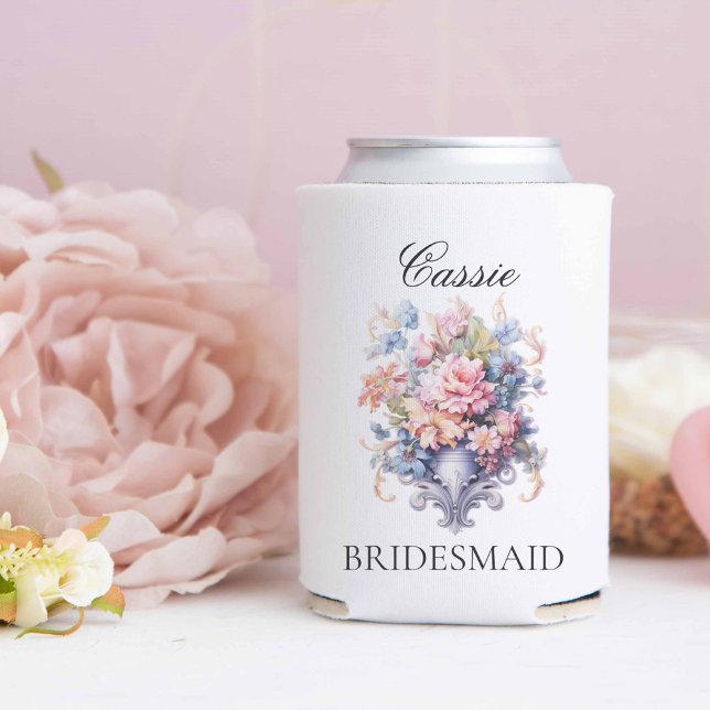 Vintage Pink Flowers Bridesmaid Proposal Gift Can Cooler (Creator Uploaded)