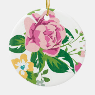 Vintage Pink Flowers Ceramic Tree Decoration