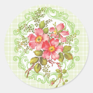 Vintage Pink Flowers Cottage Dream Classic Round Sticker