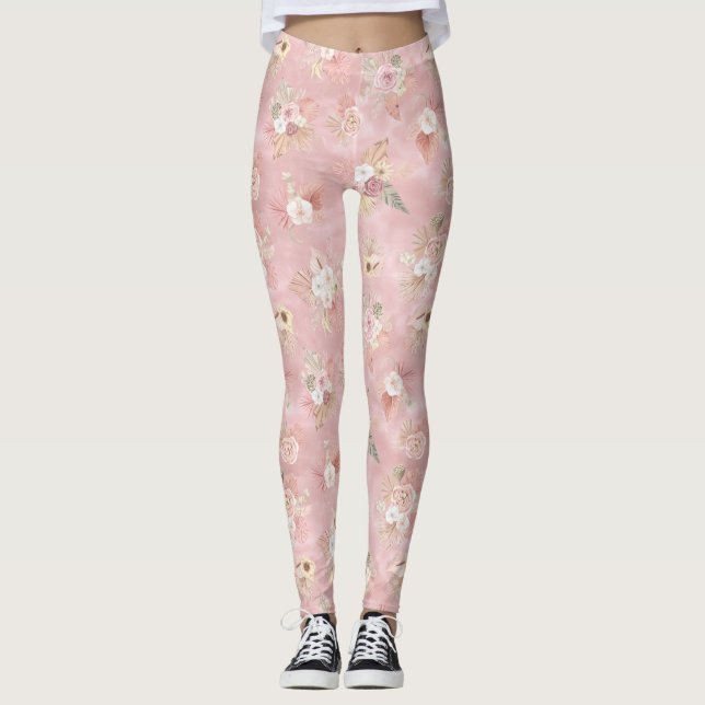 VINTAGE PINK FLOWERS  LEGGINGS (Front)