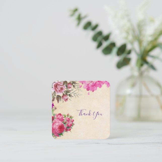 Vintage Pink Flowers Thank you  Card (Standing Front)