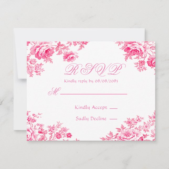 Vintage Pink French Toile Wedding RSVP Card (Front)