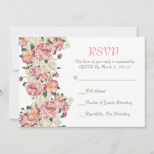 Vintage Pink Garden Roses RSVP card