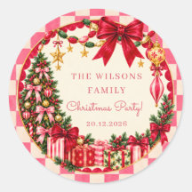 Vintage Pink Gingham Bow Christmas Party