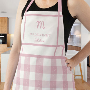 Vintage Pink Gingham Monogram Mom Grandma Gift Apron