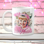 Vintage Pink Girl Floral Merry Christmas Coffee Mug<br><div class="desc">Pretty white and pink little girl smiling with flowers Christmas mug.</div>