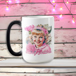 Vintage Pink Girl Floral Merry Christmas Magic Mug<br><div class="desc">Pretty white and pink little girl smiling with flowers Christmas mug.</div>