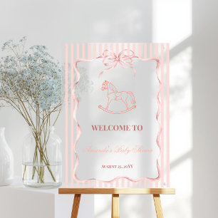 Vintage Pink Girl Rocking Horse Baby Shower Acrylic Sign