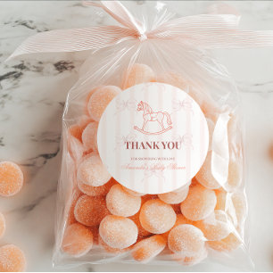 Vintage Pink Girl Rocking Horse Baby Shower Classic Round Sticker