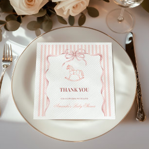 Vintage Pink Girl Rocking Horse Baby Shower Napkin