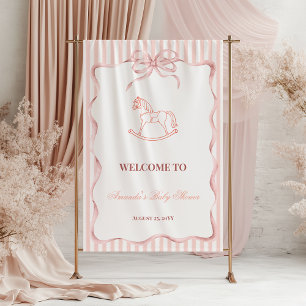 Vintage Pink Girl Rocking Horse Baby Shower Poster
