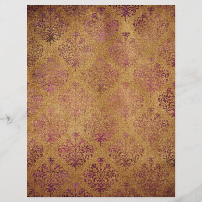 Vintage Pink Gold Damask Pattern Scrapbook Paper (Front)